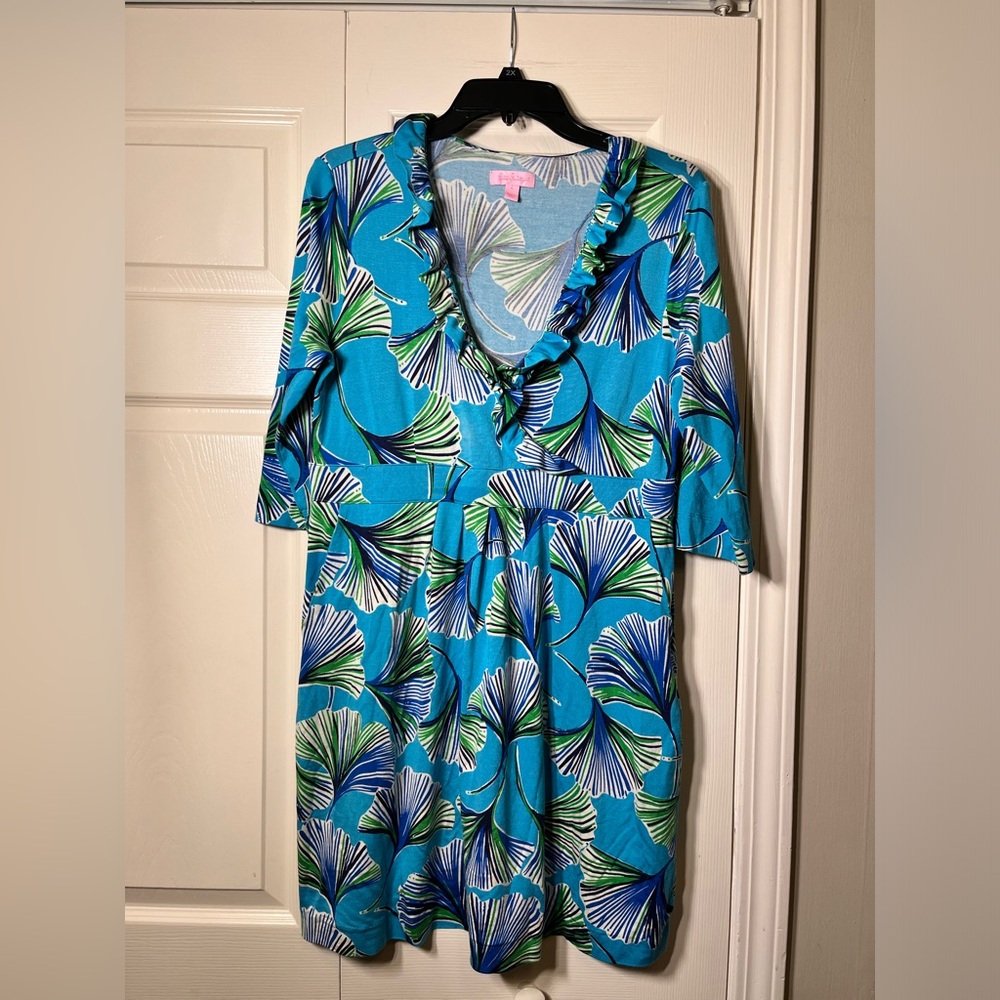 Lilly Pulitzer Blue Green Ginkgo‎ Biloba Print Dress